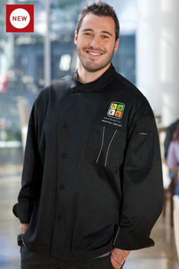 Picture of Chef Works - SILS-BTG - Amalfi Signature Series Black Chef Coat w Gray Trim